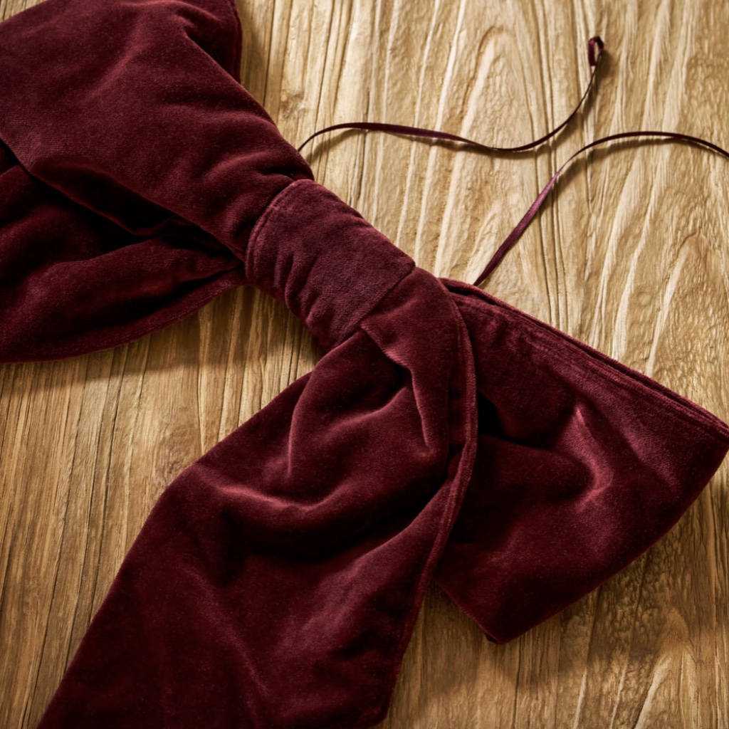 Luxurious Cotton Velvet Christmas Door Bow | Berry Red - Thumbnail 3