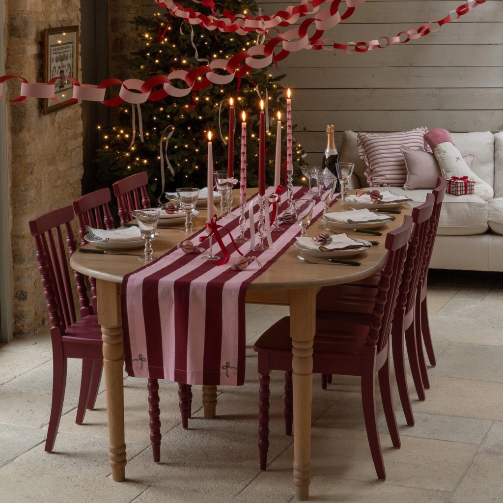 Bold Stripe Burgundy Table Runner - Thumbnail 1