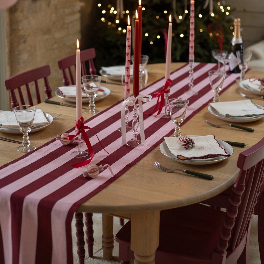 Bold Stripe Burgundy Table Runner - Thumbnail 2