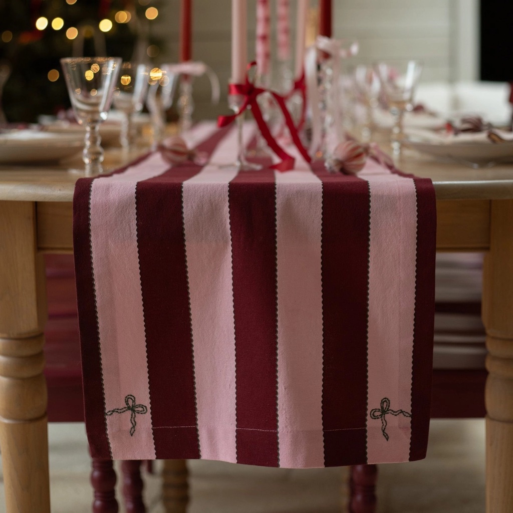 Bold Stripe Burgundy Table Runner - Thumbnail 3