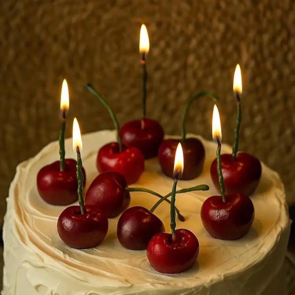 Set of Eight Cherry Birthday Cake Candles - Thumbnail 1
