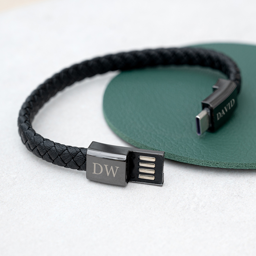 Personalised Men's USB-C Charger Bracelet | Black - Thumbnail 6