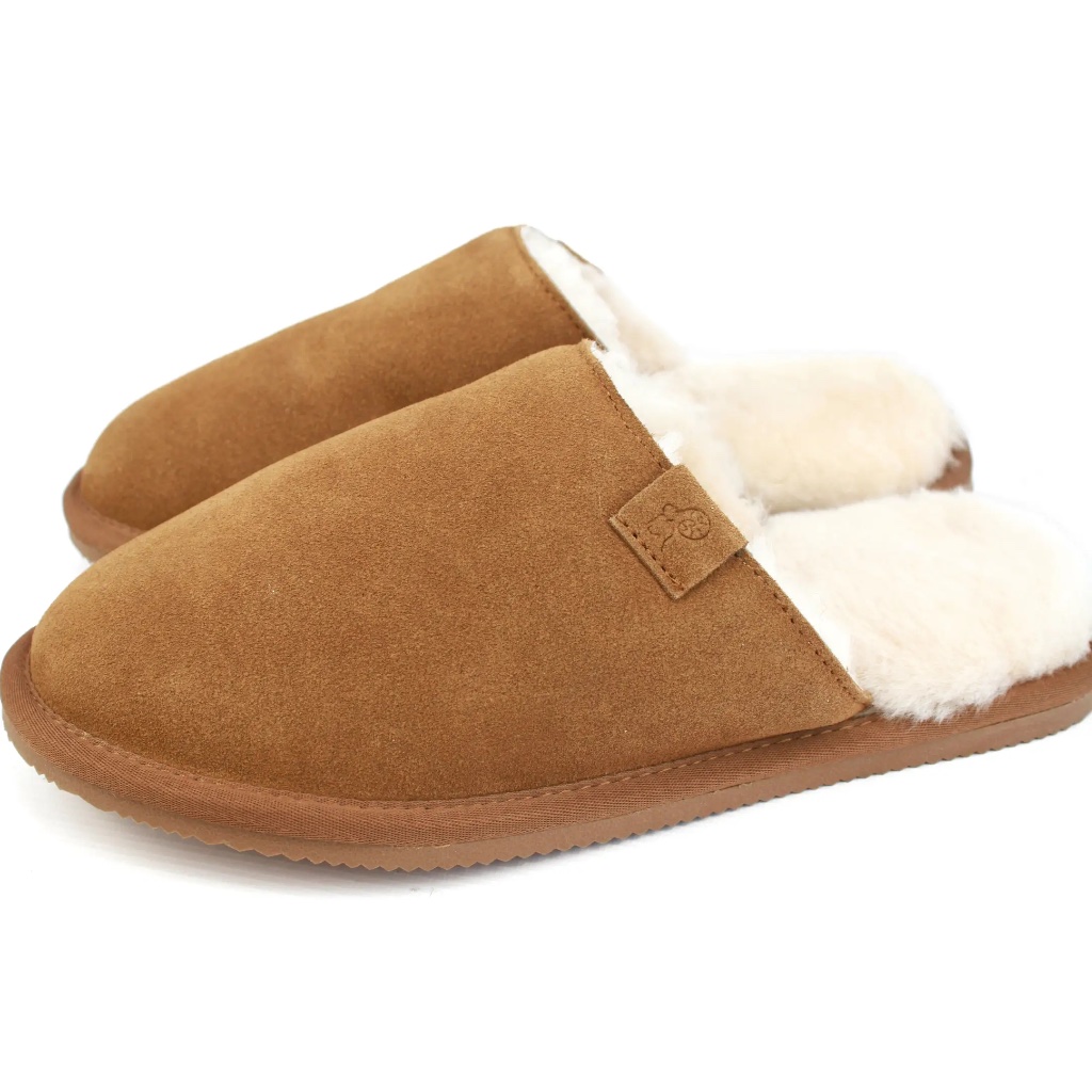 Mens Sheepskin Lined Slipper Mule | Chestnut & Natural - Thumbnail 2