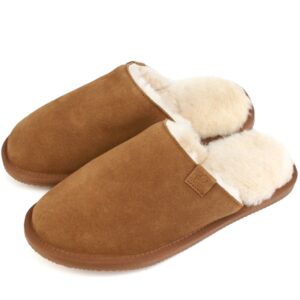 Mens Sheepskin Lined Slipper Mule | Chestnut & Natural - Abode Home & Gifts