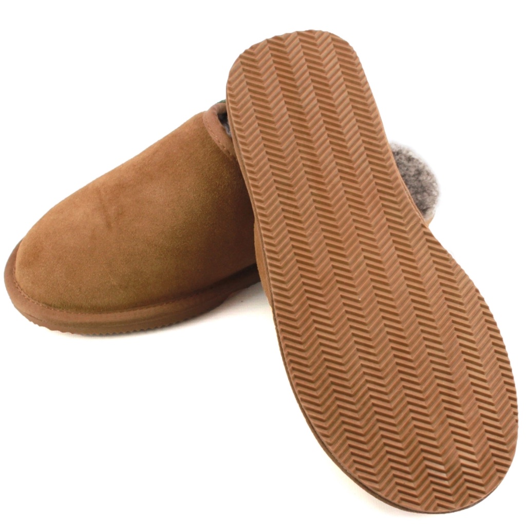 Mens Sheepskin Lined Slipper Mule | Chestnut & Natural - Thumbnail 3
