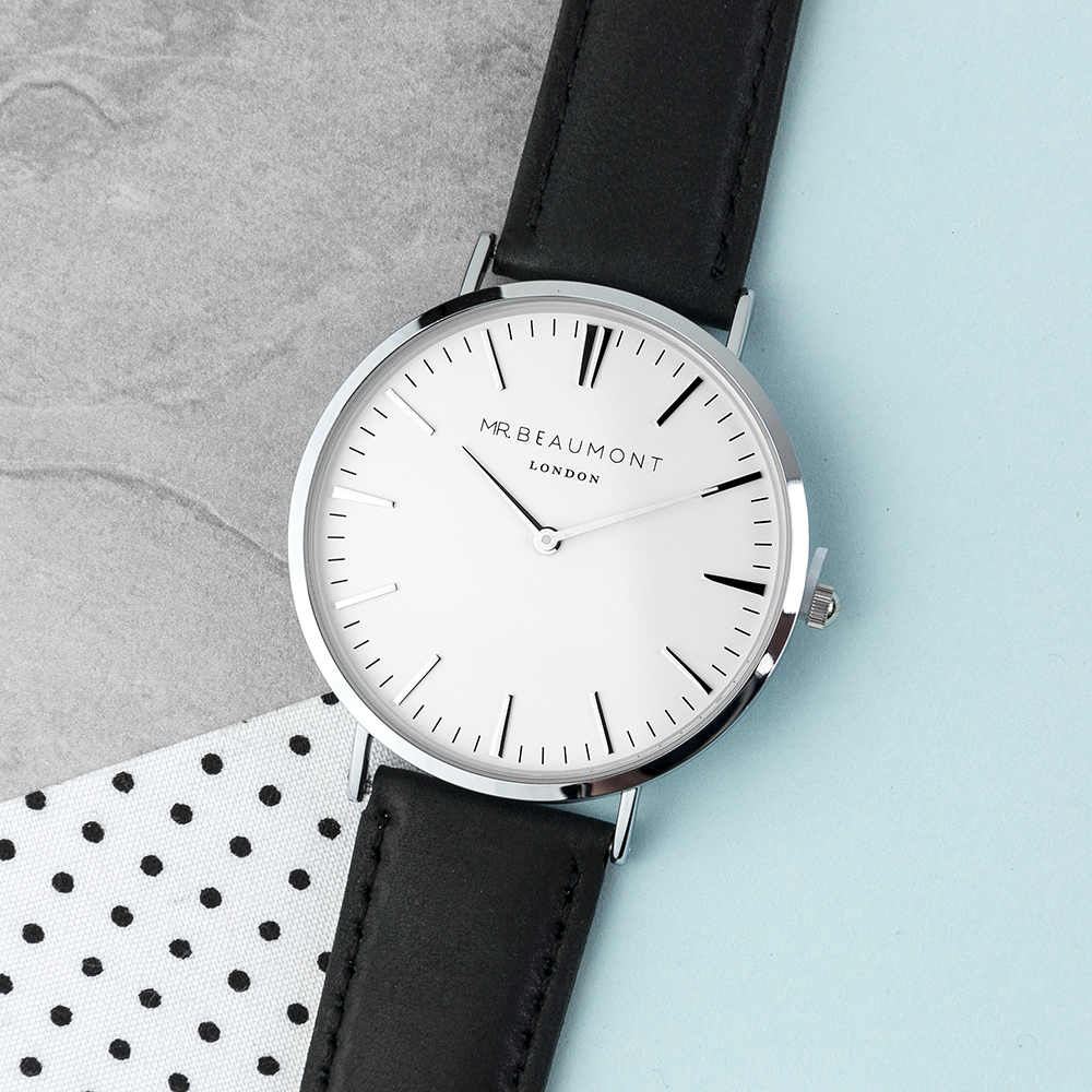 Men's Modern Vintage Personalised Leather Watch | Black - Thumbnail 2