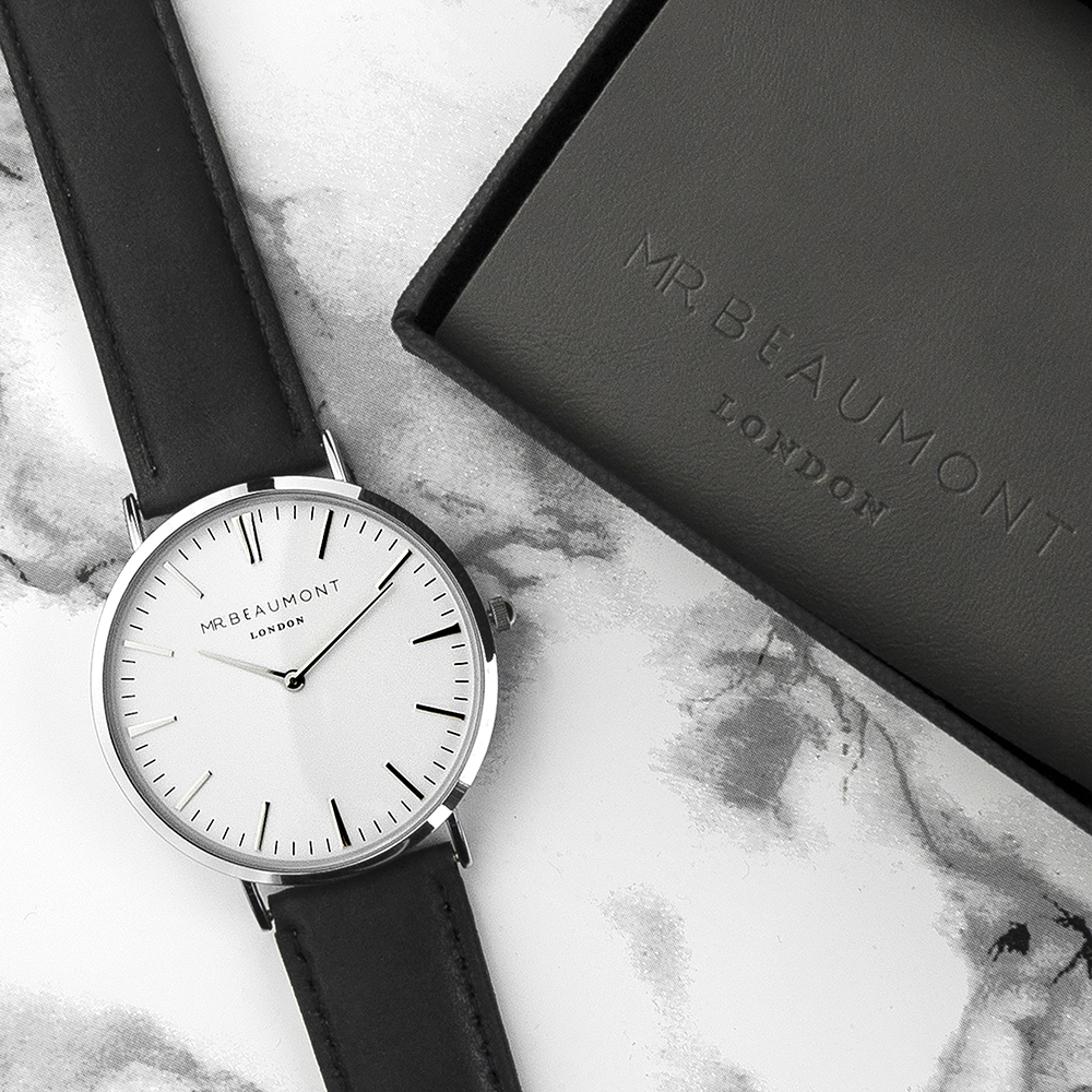 Men's Modern Vintage Personalised Leather Watch | Black - Thumbnail 3