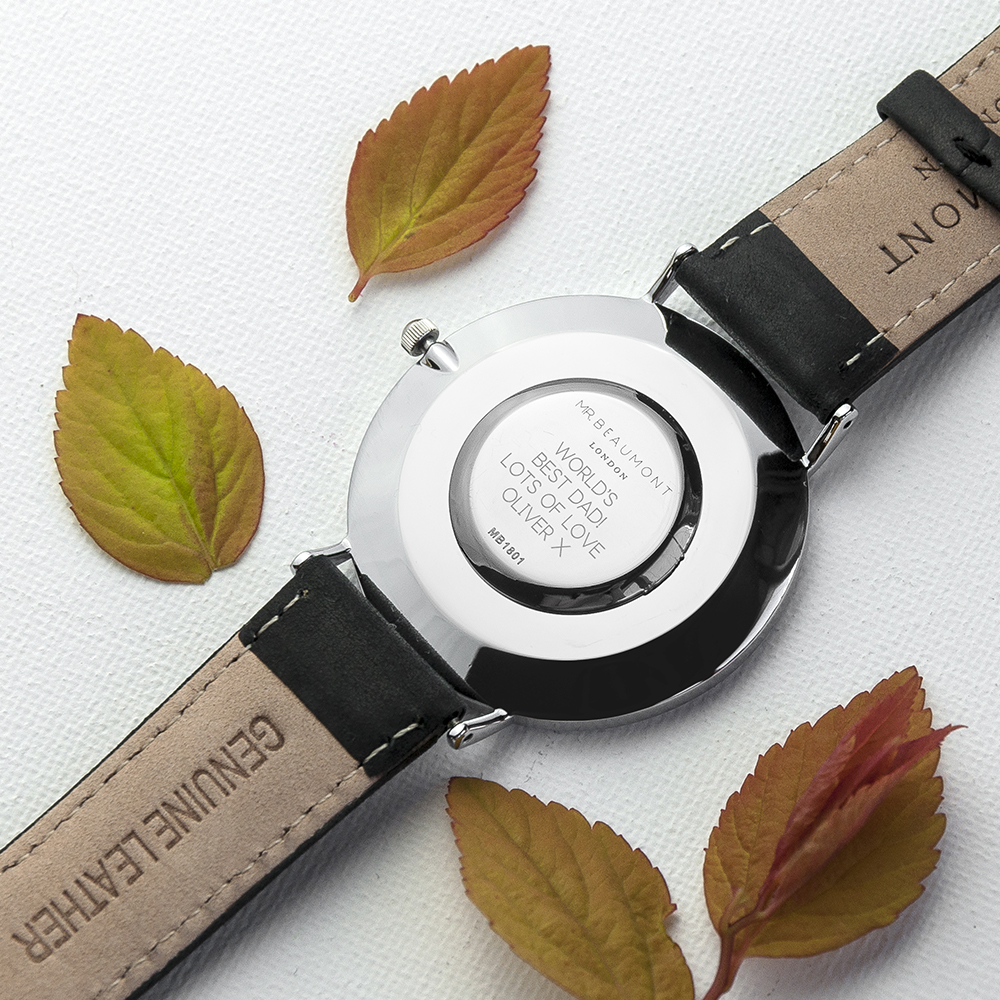 Men's Modern Vintage Personalised Leather Watch | Black - Thumbnail 4
