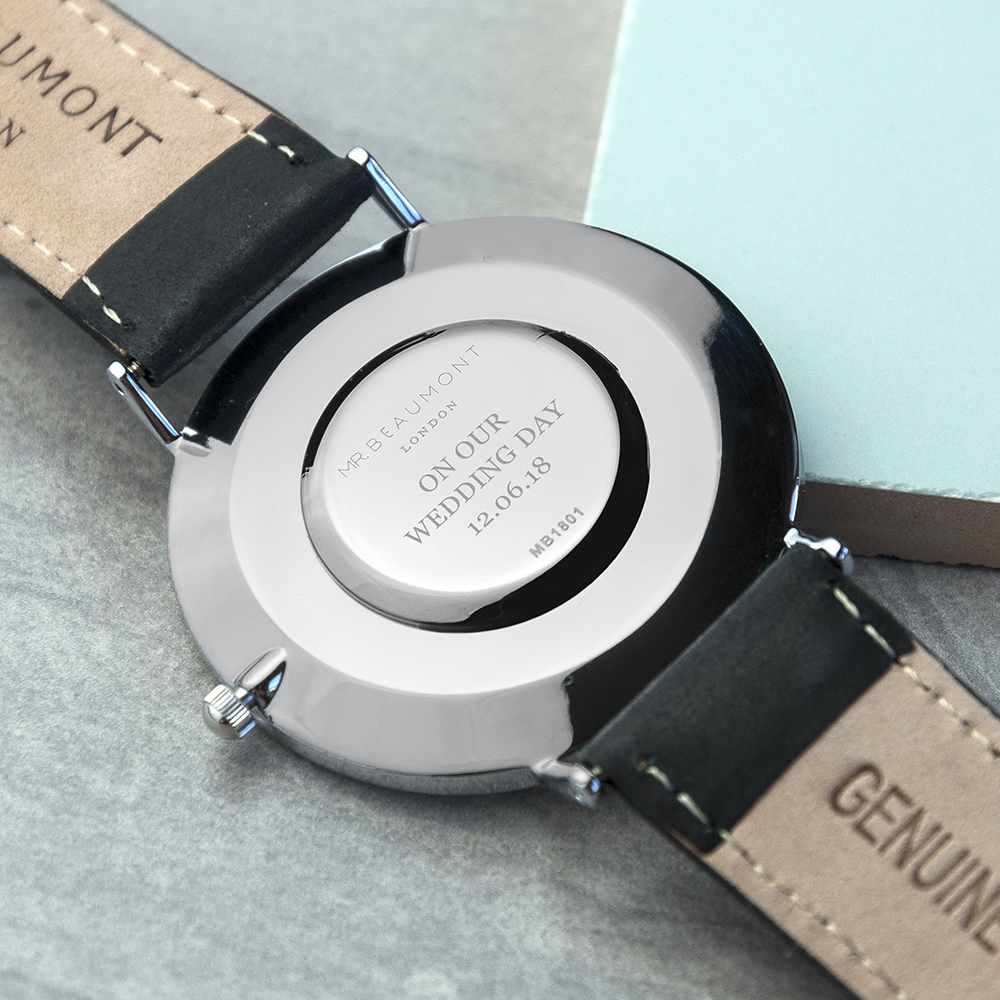 Men's Modern Vintage Personalised Leather Watch | Black - Thumbnail 6