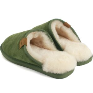 Mens Sheepskin Lined Slipper Mule | Olive & Natural - Abode Home & Gifts