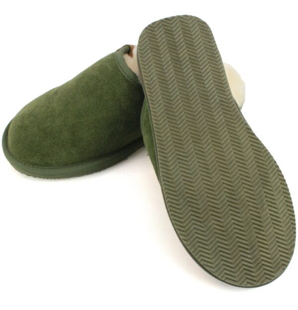 Mens Sheepskin Lined Slipper Mule | Olive & Natural - Thumbnail 2