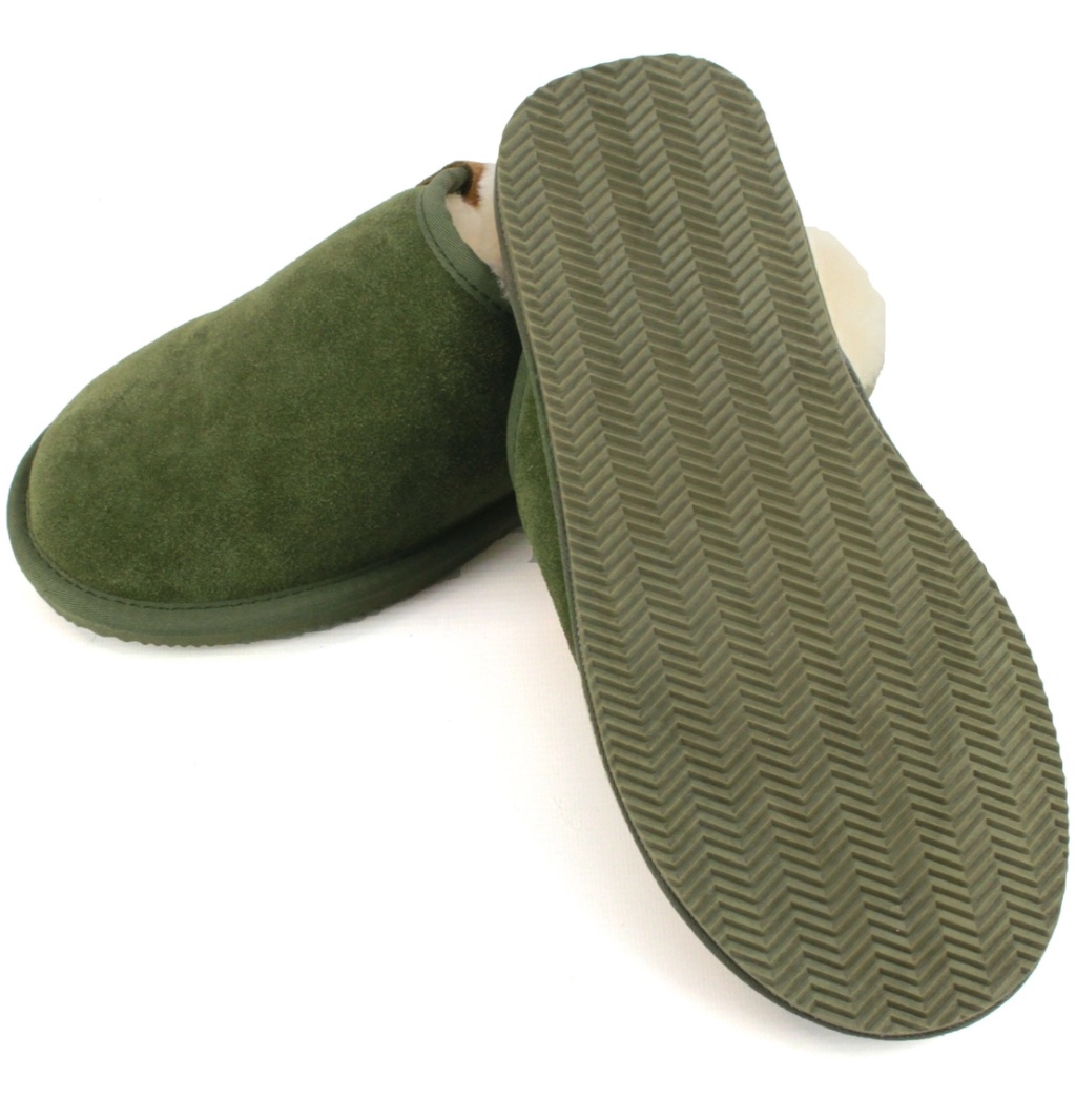 Mens Sheepskin Lined Slipper Mule | Olive & Natural - Thumbnail 2