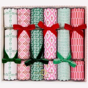 Set of Six Patterned Velvet Ribbon Christmas Crackers - Abode Home & Gifts