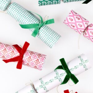 Set of Six Patterned Velvet Ribbon Christmas Crackers - Thumbnail 3