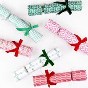 Set of Six Patterned Velvet Ribbon Christmas Crackers - Thumbnail 2