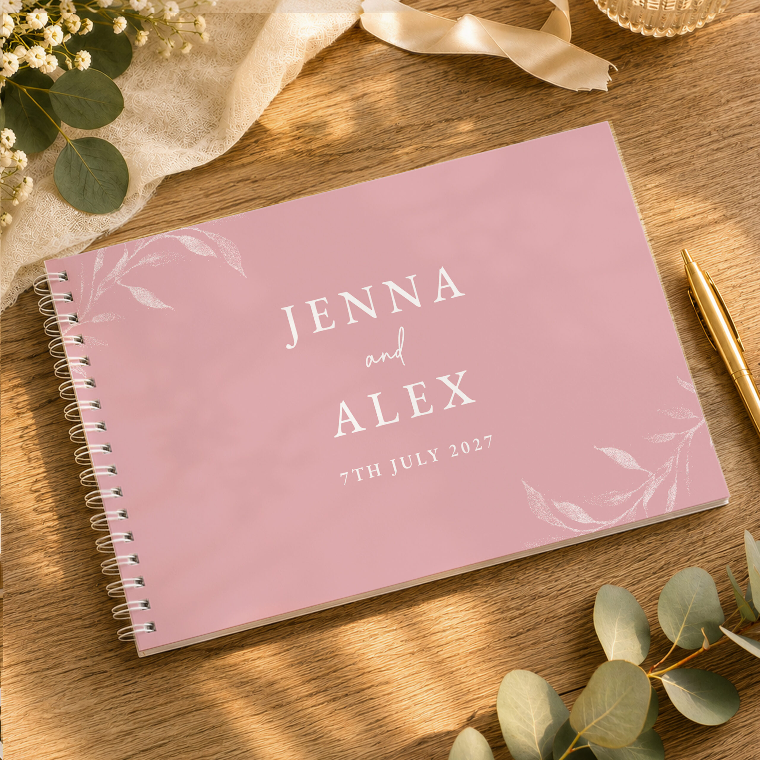 Personalised Botanical Soft Pink Wedding Guest Book - Thumbnail 1