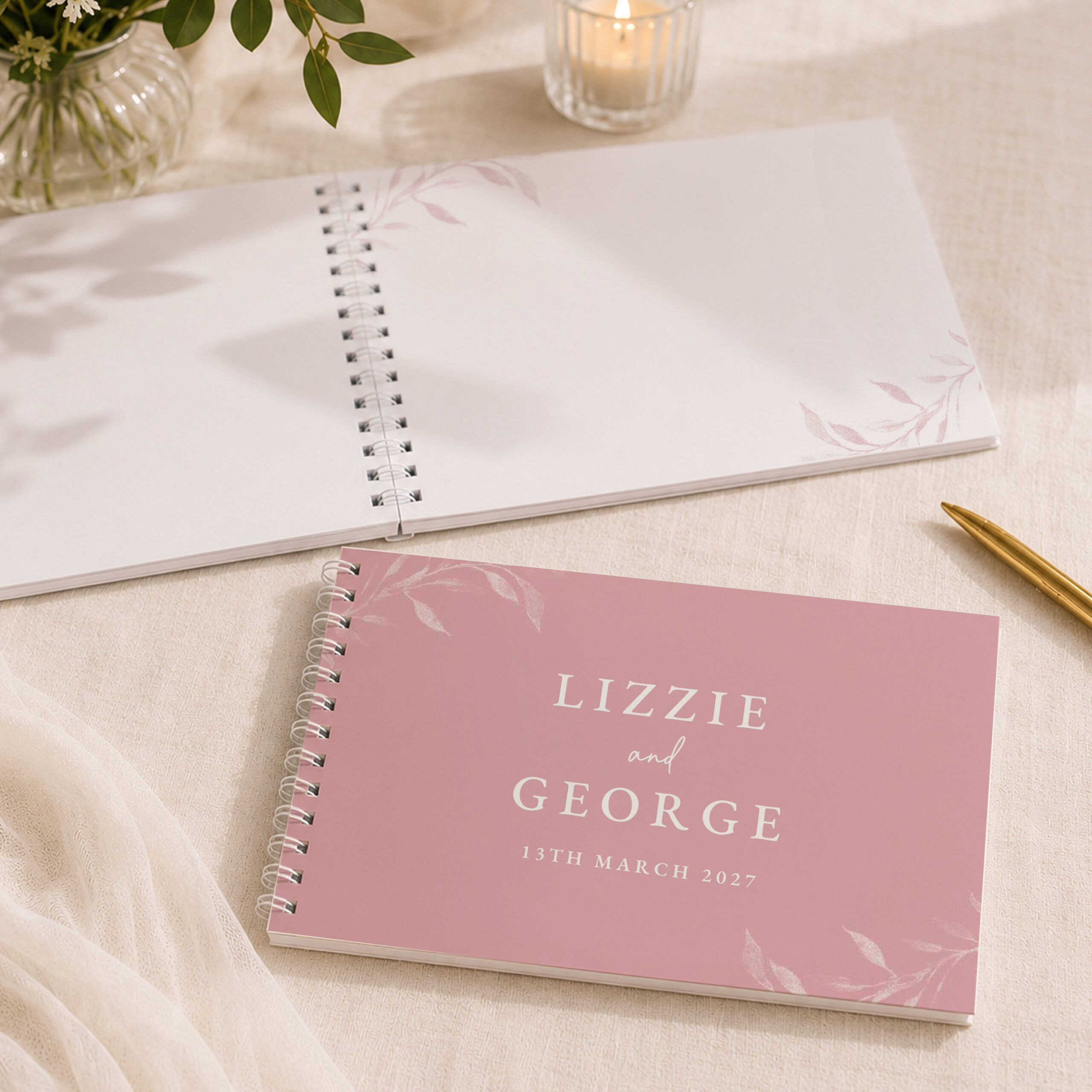 Personalised Botanical Soft Pink Wedding Guest Book - Thumbnail 3
