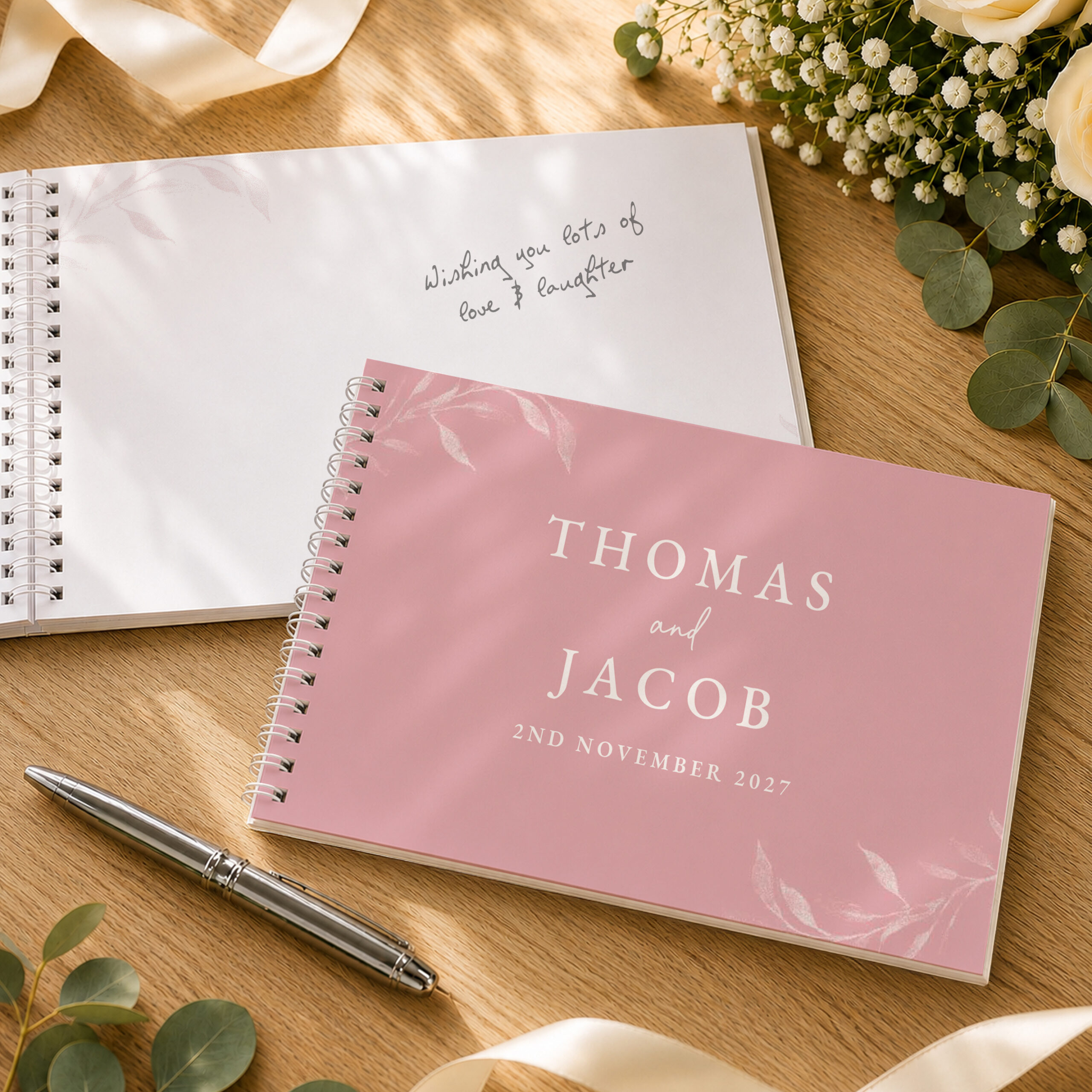 Personalised Botanical Soft Pink Wedding Guest Book - Thumbnail 2