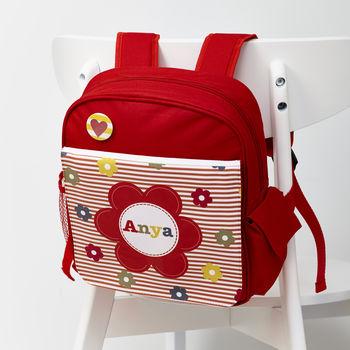 Personalised Girl's Floral Mini Rucksack | Red - Thumbnail 2