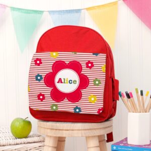 Personalised Girl's Floral Mini Rucksack | Red - Abode Home & Gifts