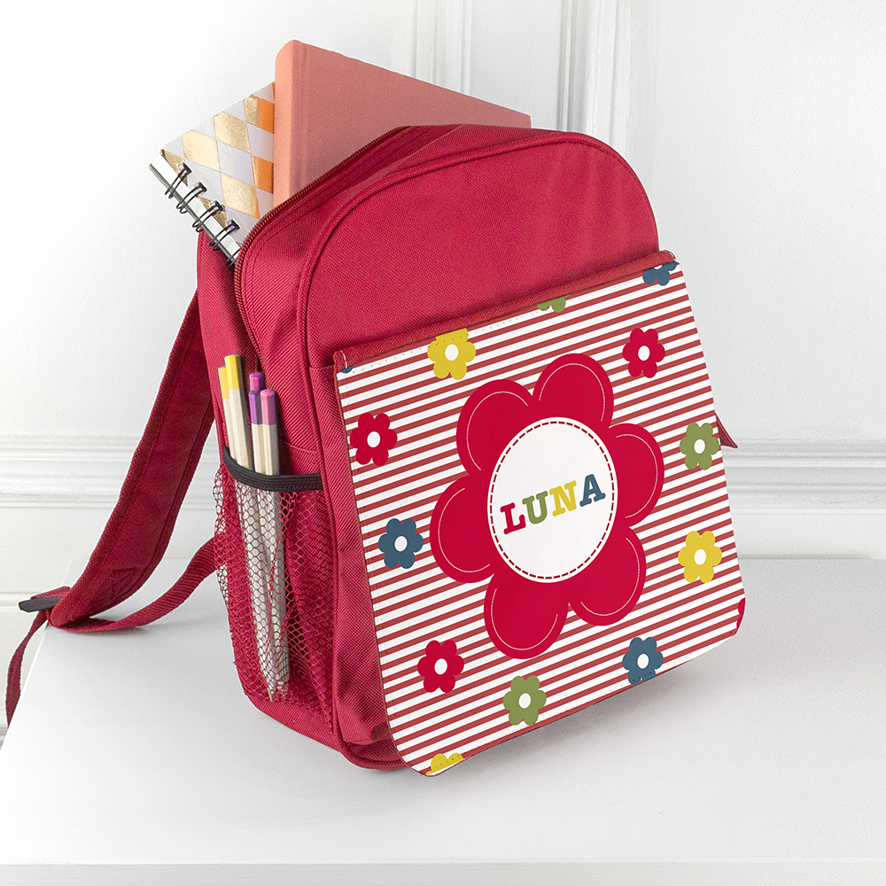Personalised Girl's Floral Mini Rucksack | Red - Thumbnail 4