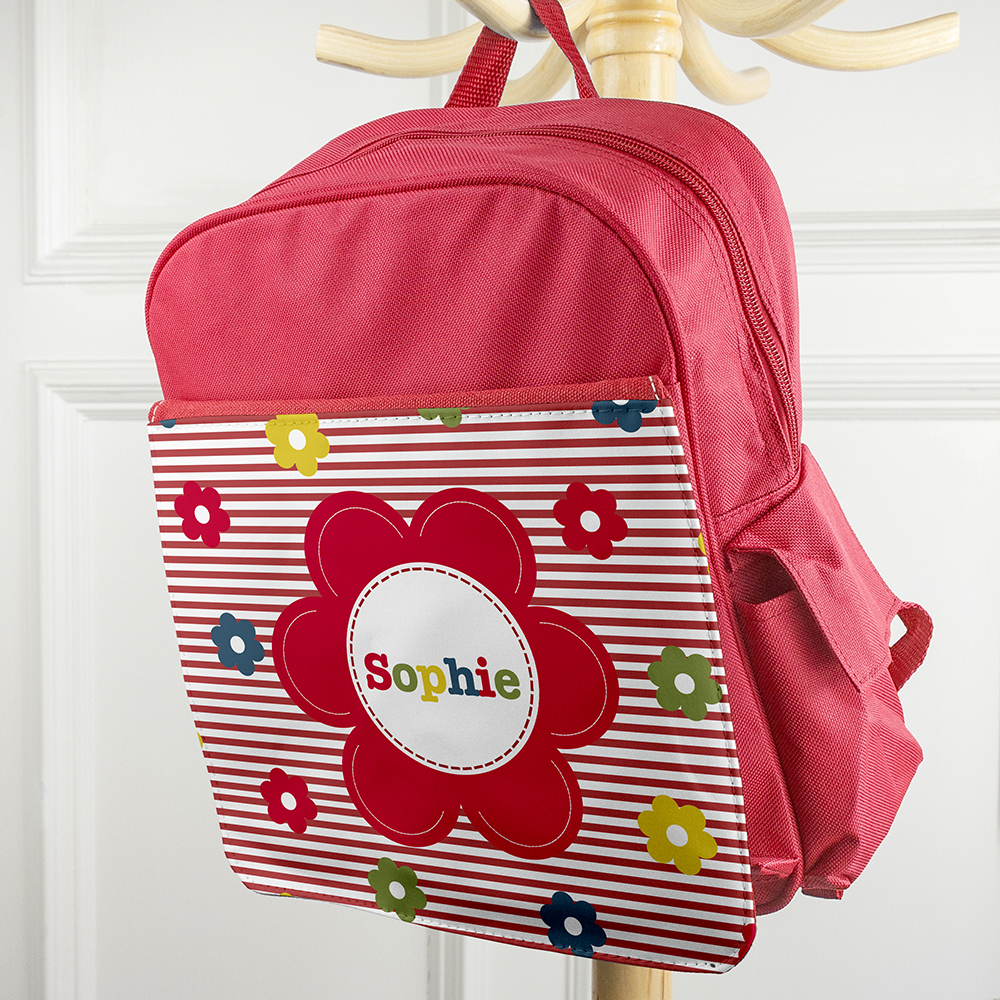 Personalised Girl's Floral Mini Rucksack | Red - Thumbnail 3