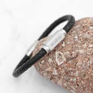 Personalised Luxury Men's Leather Bracelet | Black - Abode Home & Gifts