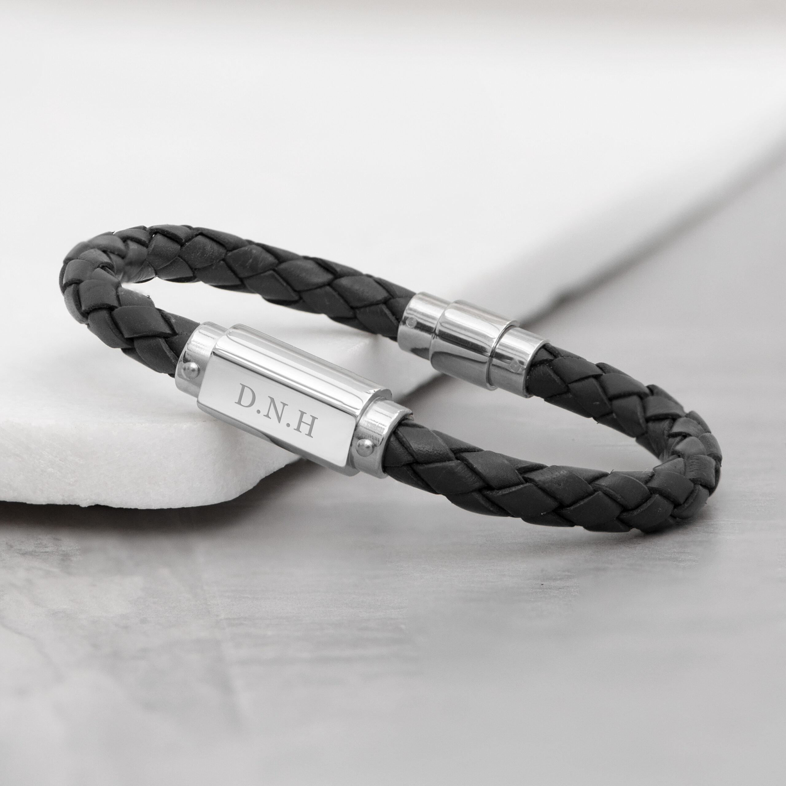 Personalised Luxury Men's Leather Bracelet | Black - Thumbnail 3