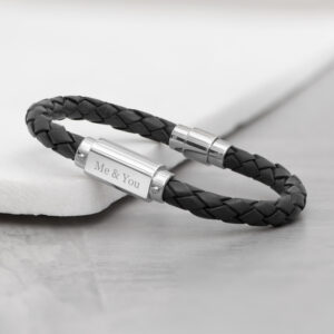 Personalised Luxury Men’s Leather Bracelet | Black - Thumbnail 2