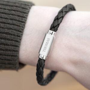 Personalised Luxury Men’s Leather Bracelet | Black - Thumbnail 4