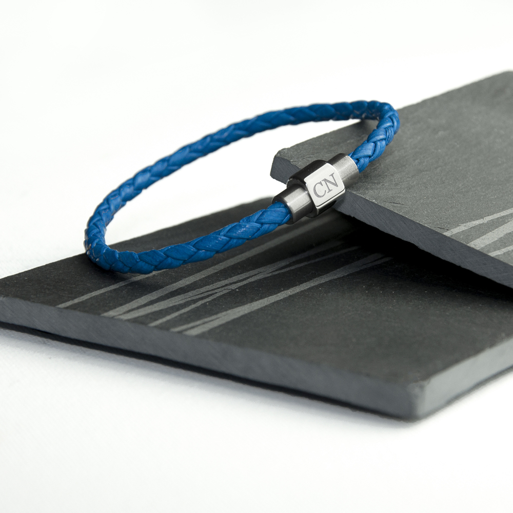 Personalised Men's Woven Leather Bracelet | Cobalt Blue - Thumbnail 3