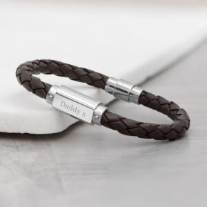 Personalised Luxury Men's Leather Bracelet | Brown - Abode Home & Gifts