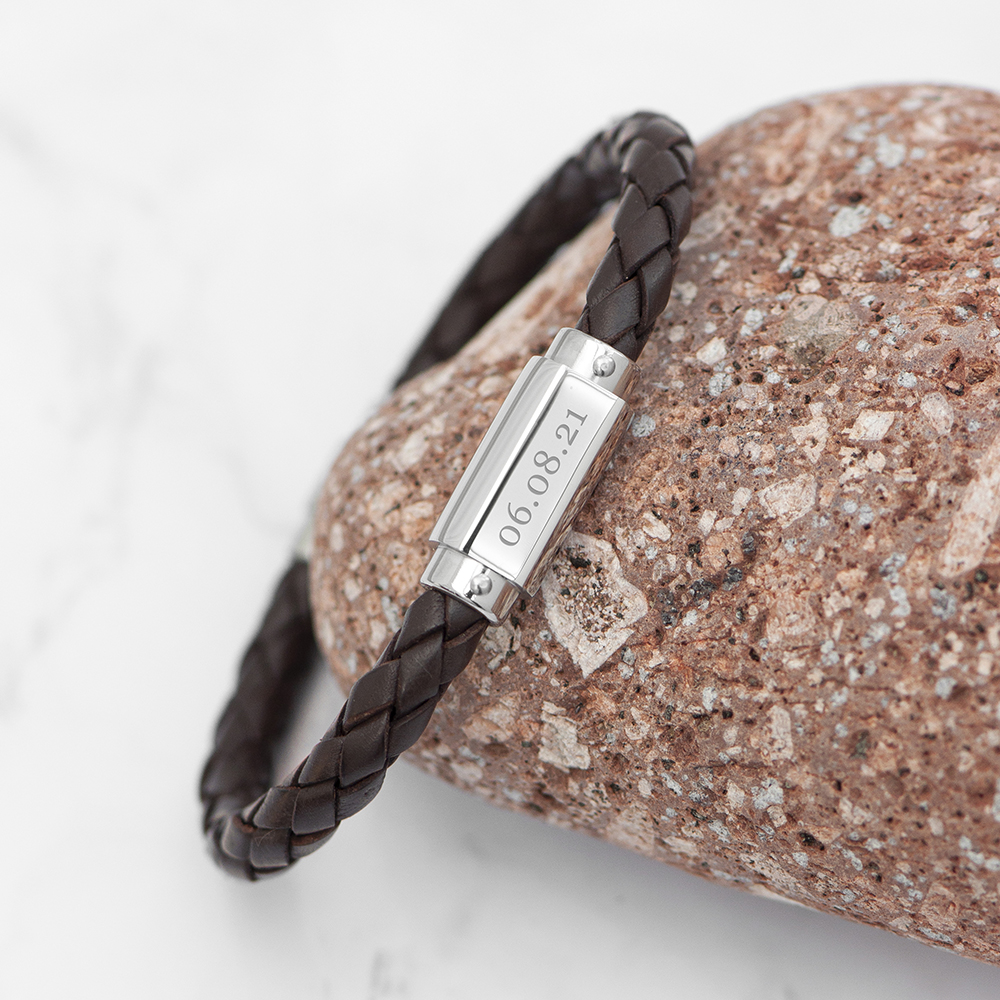 Personalised Luxury Men's Leather Bracelet | Brown - Thumbnail 4