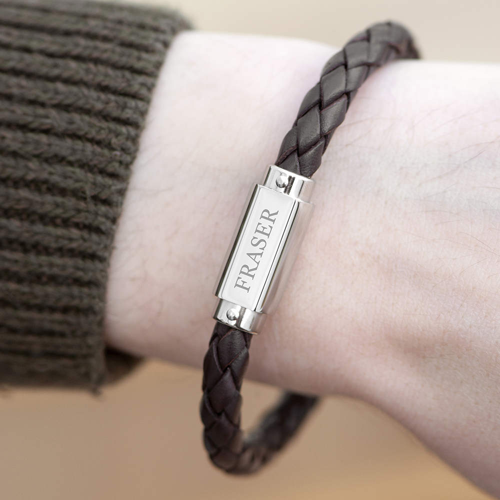 Personalised Luxury Men's Leather Bracelet | Brown - Thumbnail 3