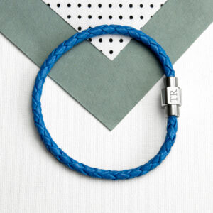 Personalised Men’s Woven Leather Bracelet | Cobalt Blue - Thumbnail 4