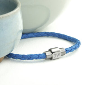 Personalised Men's Woven Leather Bracelet | Cobalt Blue - Abode Home & Gifts