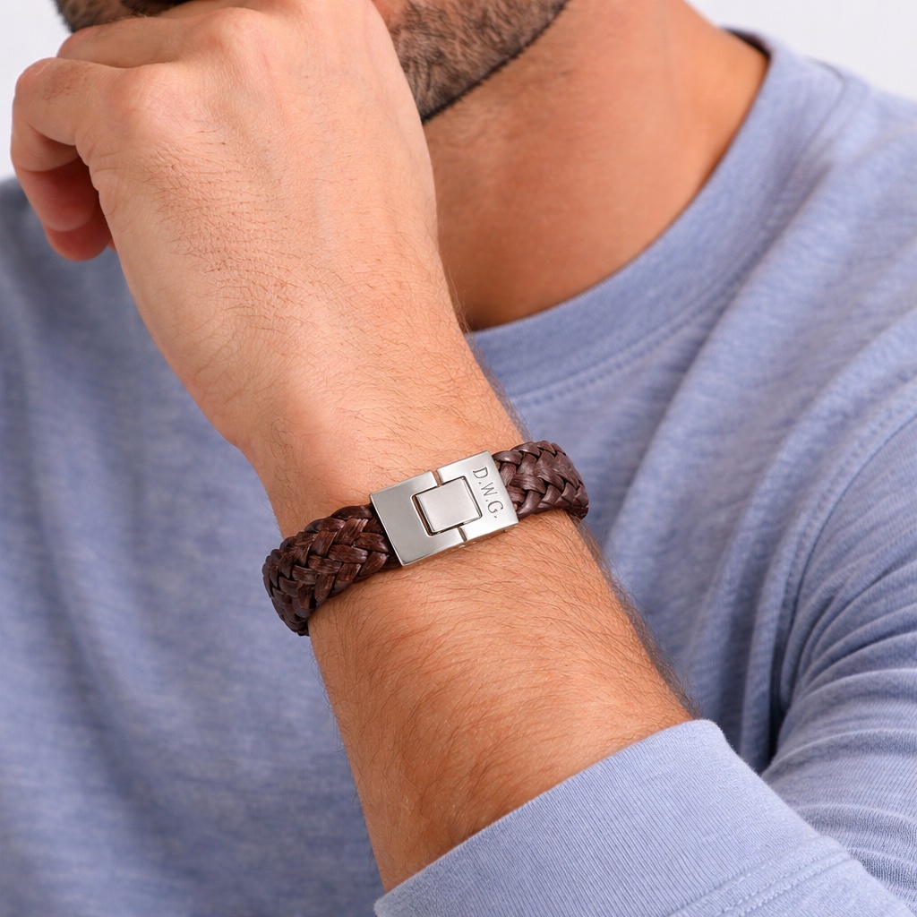 Personalised Soft Leather Bracelet | Brown - Thumbnail 2