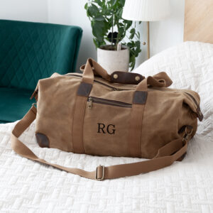 Monogrammed Luxury Waxed Canvas Holdall | Brown - Abode Home & Gifts