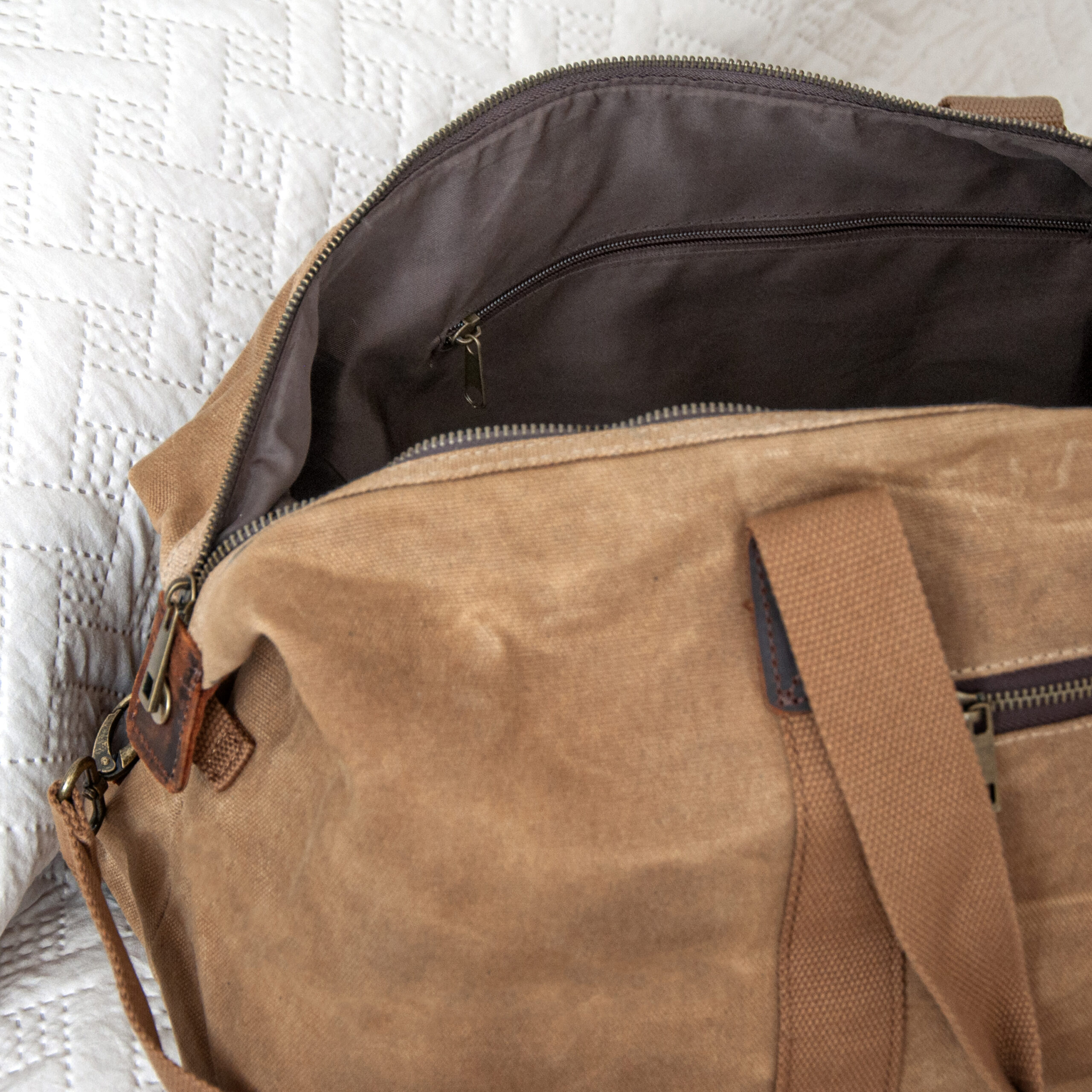 Monogrammed Luxury Waxed Canvas Holdall | Brown - Thumbnail 4