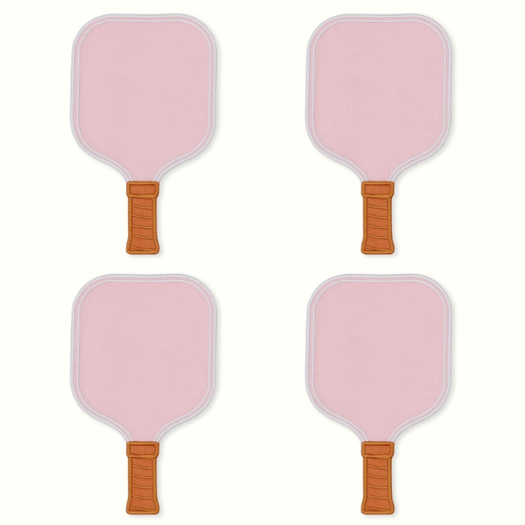 Set of Four Pink Pickleball Paddle Linen Cocktail Napkins - Thumbnail 1