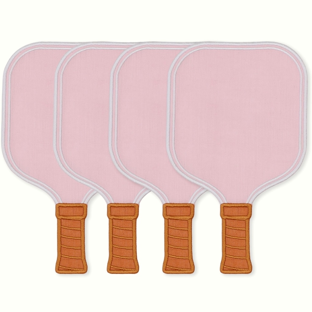 Set of Four Pink Pickleball Paddle Linen Cocktail Napkins - Thumbnail 2