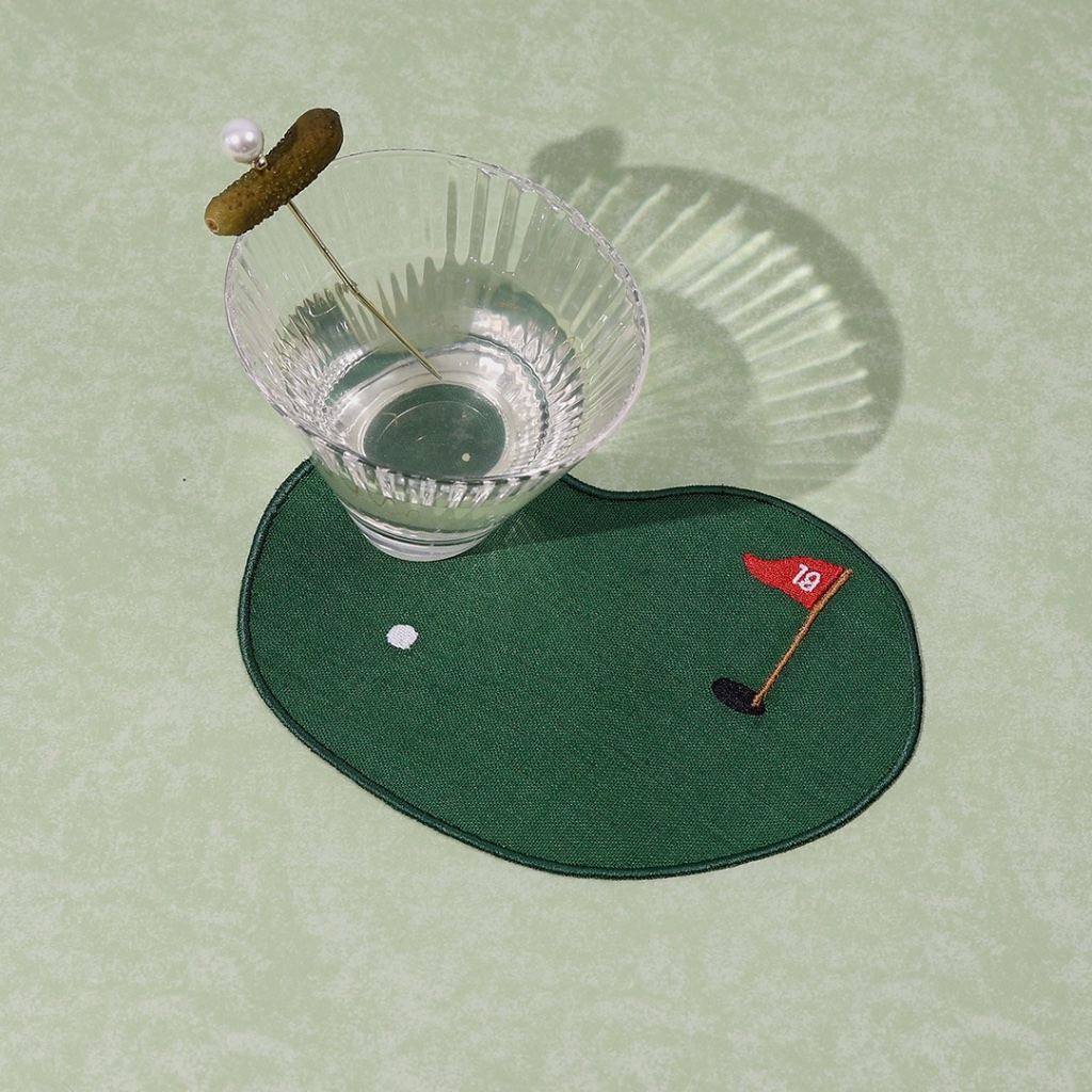 Set of Four Putting Green Golf Linen Cocktail Napkins - Thumbnail 2