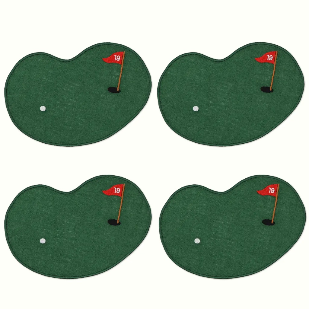 Set of Four Putting Green Golf Linen Cocktail Napkins - Thumbnail 3