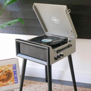 Retro Record Player On Legs with Bluetooth and Radio | Grey - Abode Home & Gifts