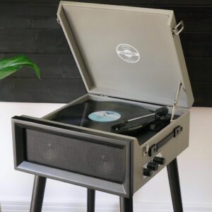Retro Record Player On Legs with Bluetooth and Radio | Grey - Thumbnail 2