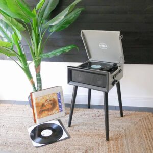 Retro Record Player On Legs with Bluetooth and Radio | Grey - Thumbnail 4