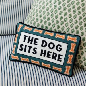 ‘The Dog Sits Here’ Needlepoint Pillow - Thumbnail 2