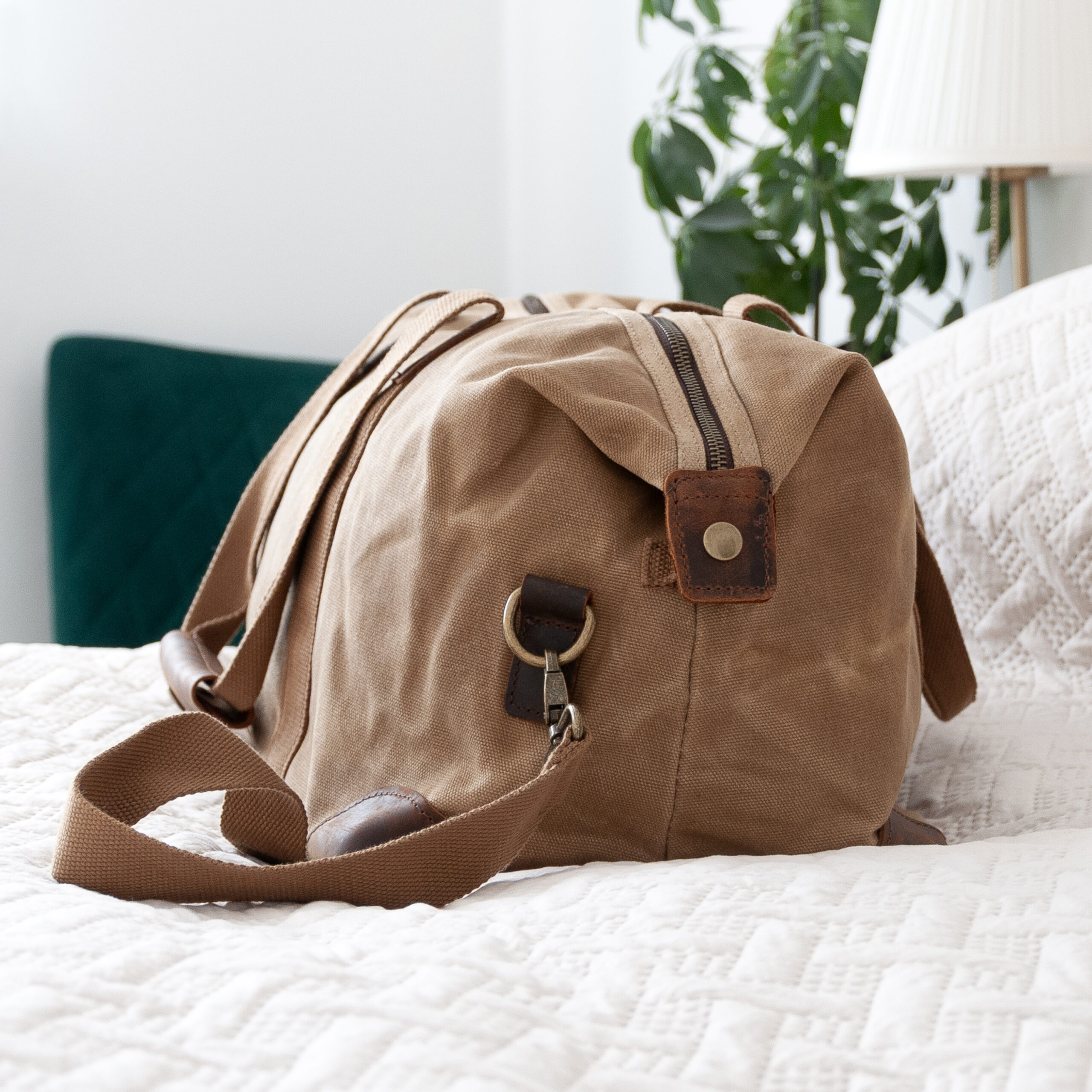 Monogrammed Luxury Waxed Canvas Holdall | Brown - Thumbnail 2