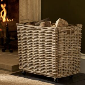 Rattan Log Basket On Wheels - Abode Home & Gifts