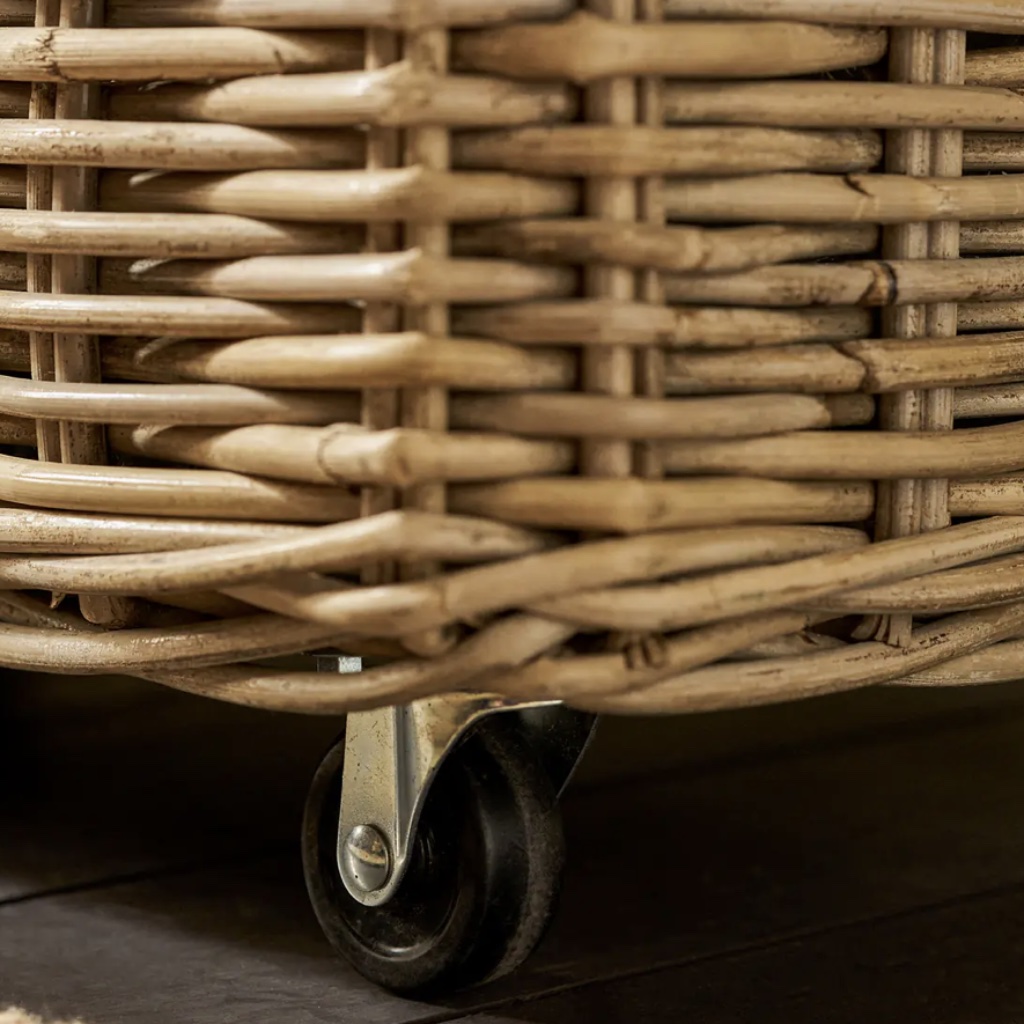 Rattan Log Basket On Wheels - Thumbnail 4